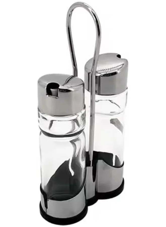 Cuisine Art 2Pieces Oil And Vinegar Set - 170Ml X 2, Glass Oil Bottle With Metal Stand