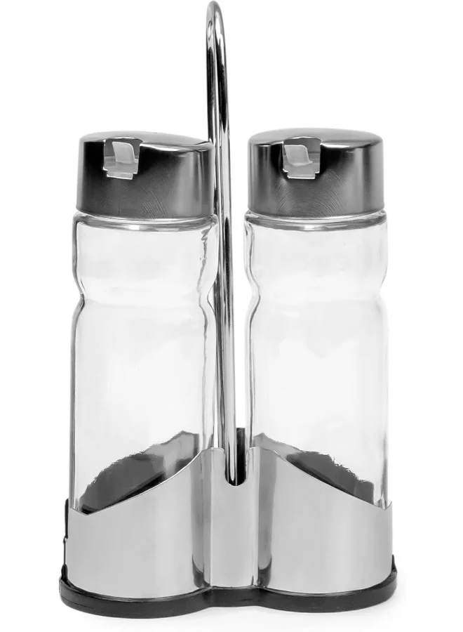 Cuisine Art 2Pieces Oil And Vinegar Set - 170Ml X 2, Glass Oil Bottle With Metal Stand