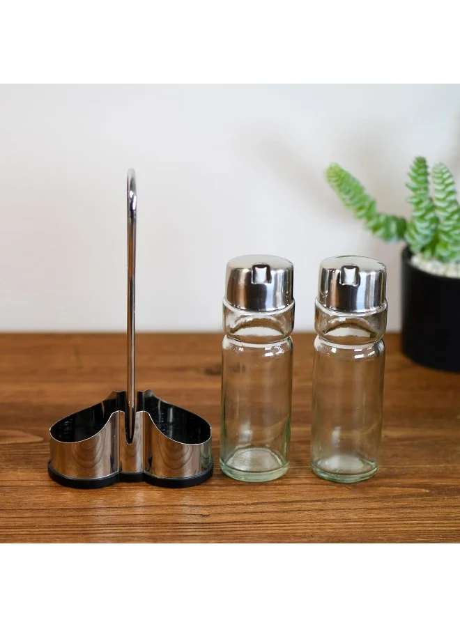 Cuisine Art 2Pieces Oil And Vinegar Set - 170Ml X 2, Glass Oil Bottle With Metal Stand