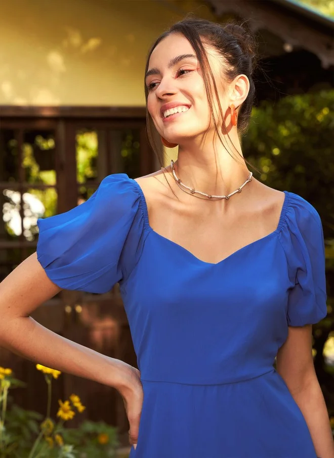 SASSAFRAS Blue Georgette Fit & Flare Mini Dress for Women