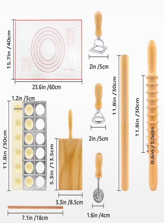 GIASSVIO 8in1 Ravioli Gnocchi Pasta Dumpling Noodle Maker Cutter Press Mold Stamp - Pasta Manual Accessories Homemade Essentials Making Tool Kit w/Silicone Pastry Mats, Wooden Dough Roller Rolling Pin - Image 2