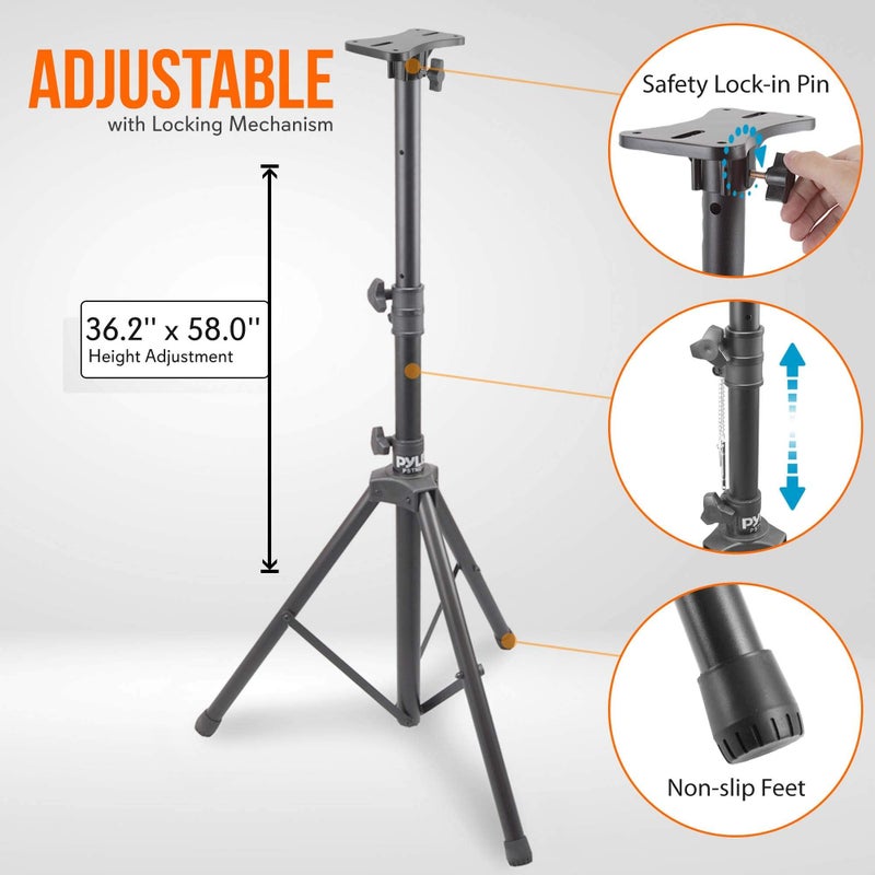 Pyle Mount Holder Heavy Duty Rubber Capped Tripod, Adjustable Height from 36.2 x 58.0 inches, Locking Safety PIN and 35mm Compatible Insert, On-Stage or In-Studio Use - PSTND1 - Image 2