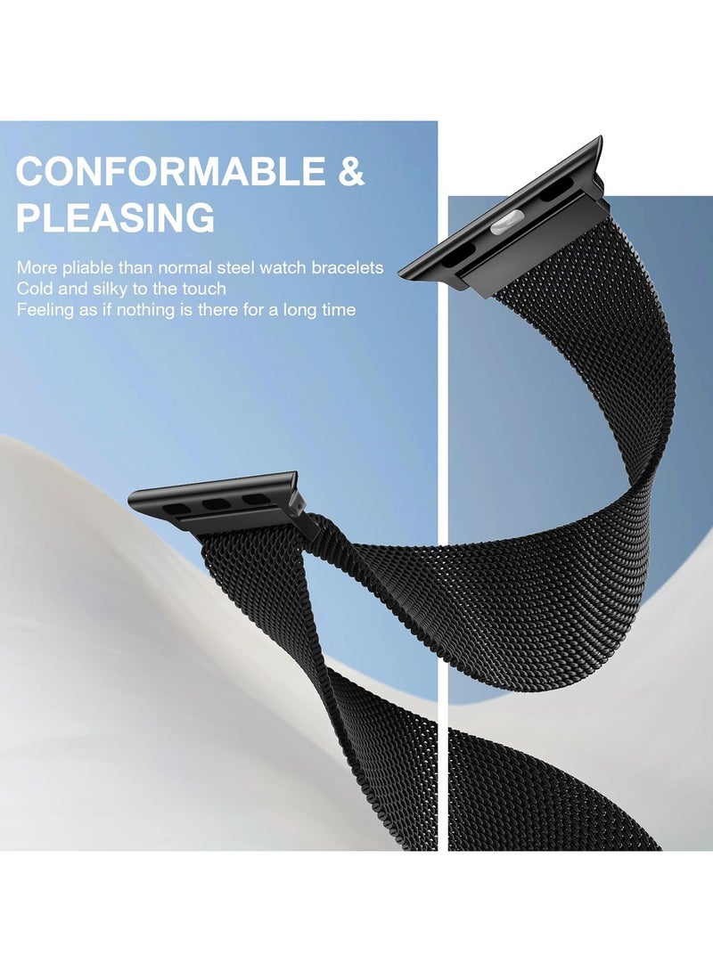 Denx Stainless Strap Steel Loop Compatible with Apple Watch Band 38mm 40mm 41mm 42mm 44mm 45mm 46mm 49mm, Magnetic Clasp Band for iWatch Series 10, 9,SE, 8 7 6 5 4 3 2 1,Ultra, Women & Men, (Black) - Image 5