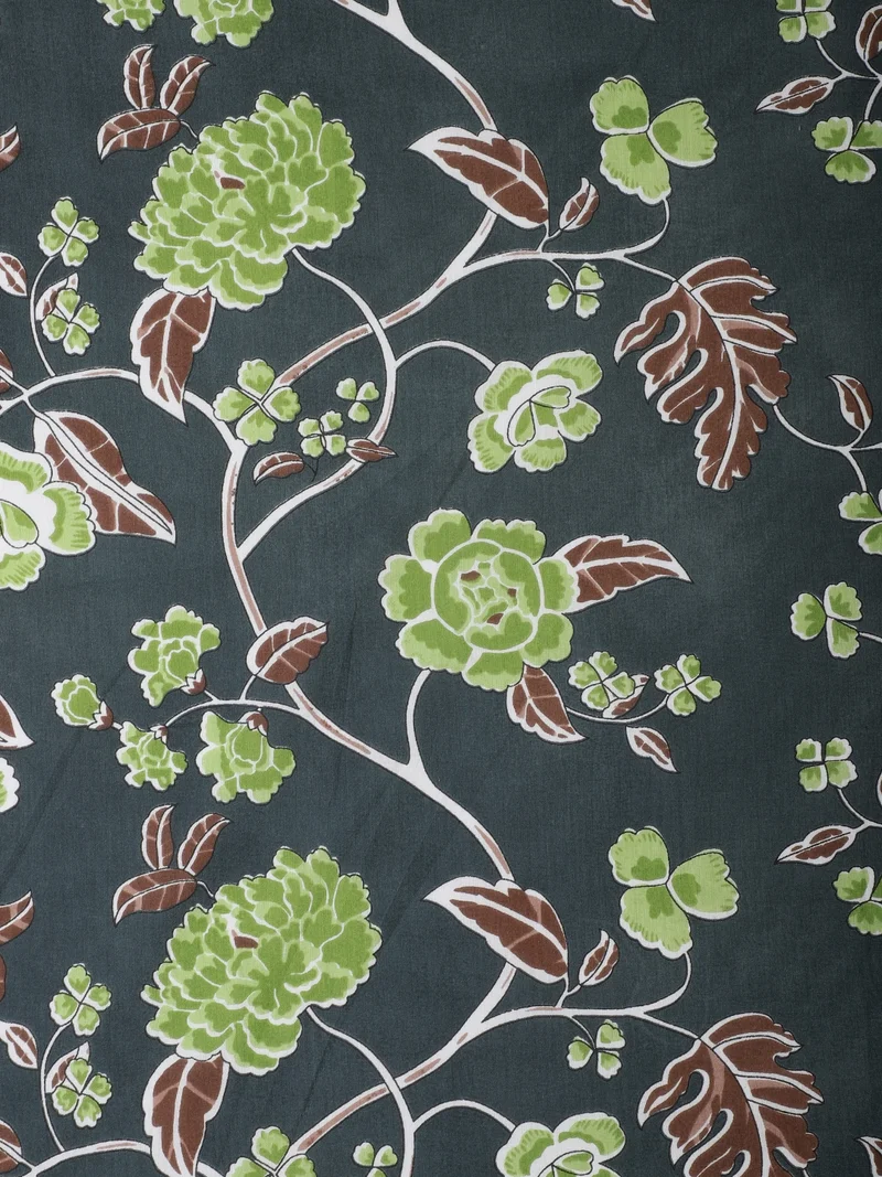 AKS  Botanical Vine Print Fabric Charcoal Grey & Moss Green  | Best Price UAE