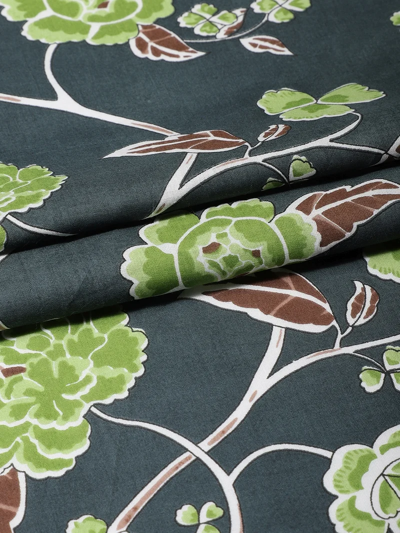 أيه كيه إس Botanical Vine Print Fabric Charcoal Grey & Moss Green