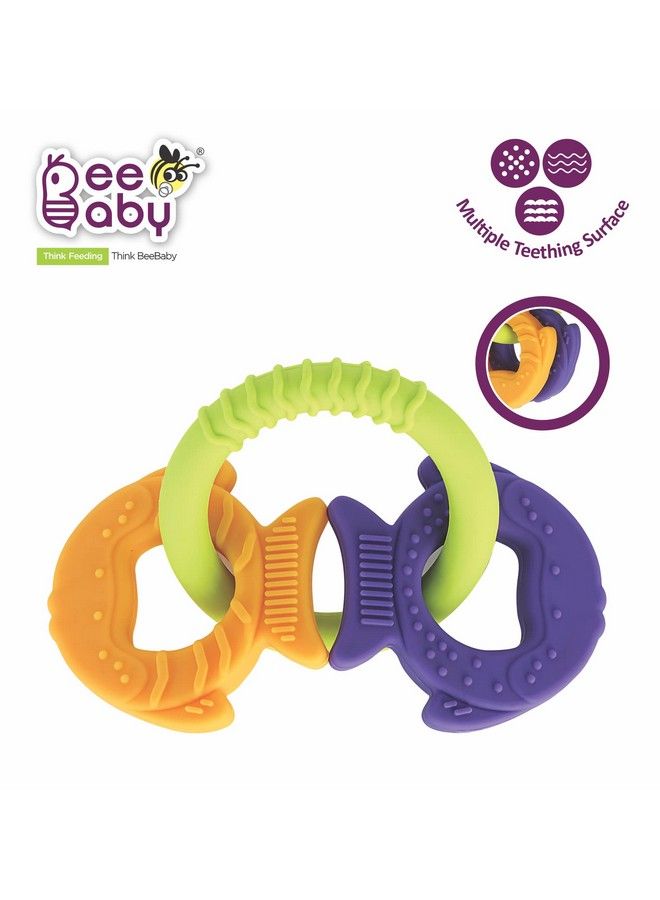 Beebaby Chewy Trinkets Soft Silicone Teether For 3 To 6 Months Baby Infants. Multiple Textured Surface And Ring To Massage Babies Gums With Easy To Grip 100% Bpa Free And Food Grade. (Goldfish Shape 3M+) - Image 3