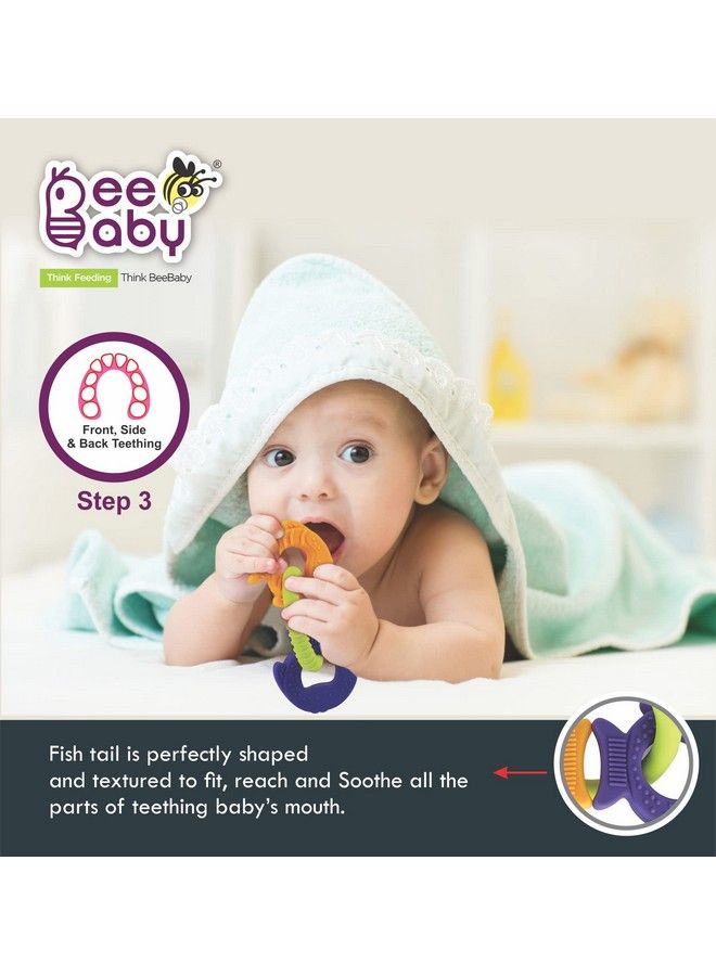 Beebaby Chewy Trinkets Soft Silicone Teether For 3 To 6 Months Baby Infants. Multiple Textured Surface And Ring To Massage Babies Gums With Easy To Grip 100% Bpa Free And Food Grade. (Goldfish Shape 3M+) - Image 4