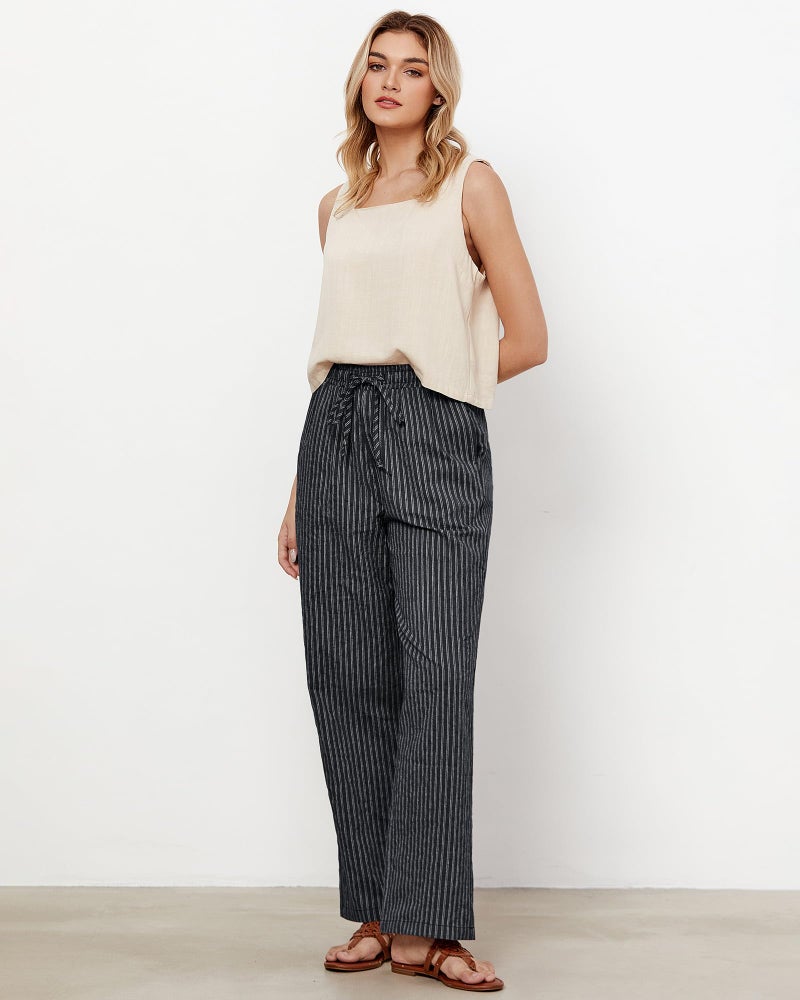 GRAPENT Black High Waisted Pants Black Pants for Women Cotton for Women Resort Outfits Ladies Women's White Stripe Size Large US 12 to 14 - Image 5