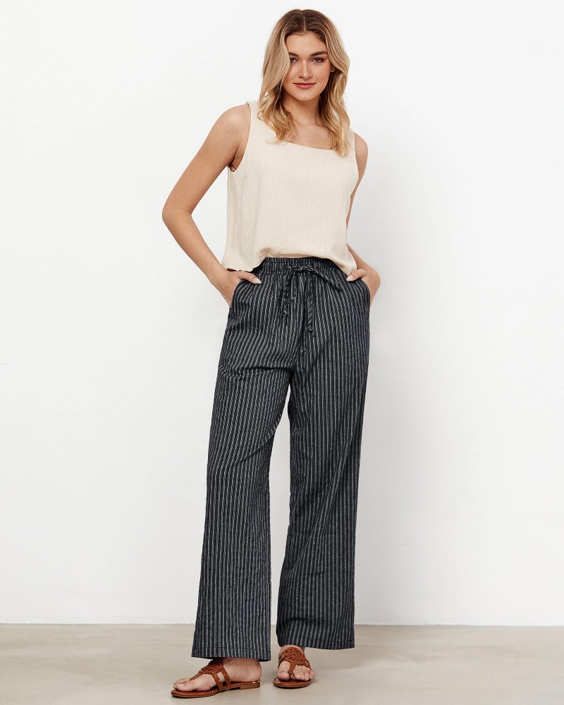 GRAPENT Black High Waisted Pants Black Pants for Women Cotton for Women Resort Outfits Ladies Women's White Stripe Size Large US 12 to 14 - Image 2