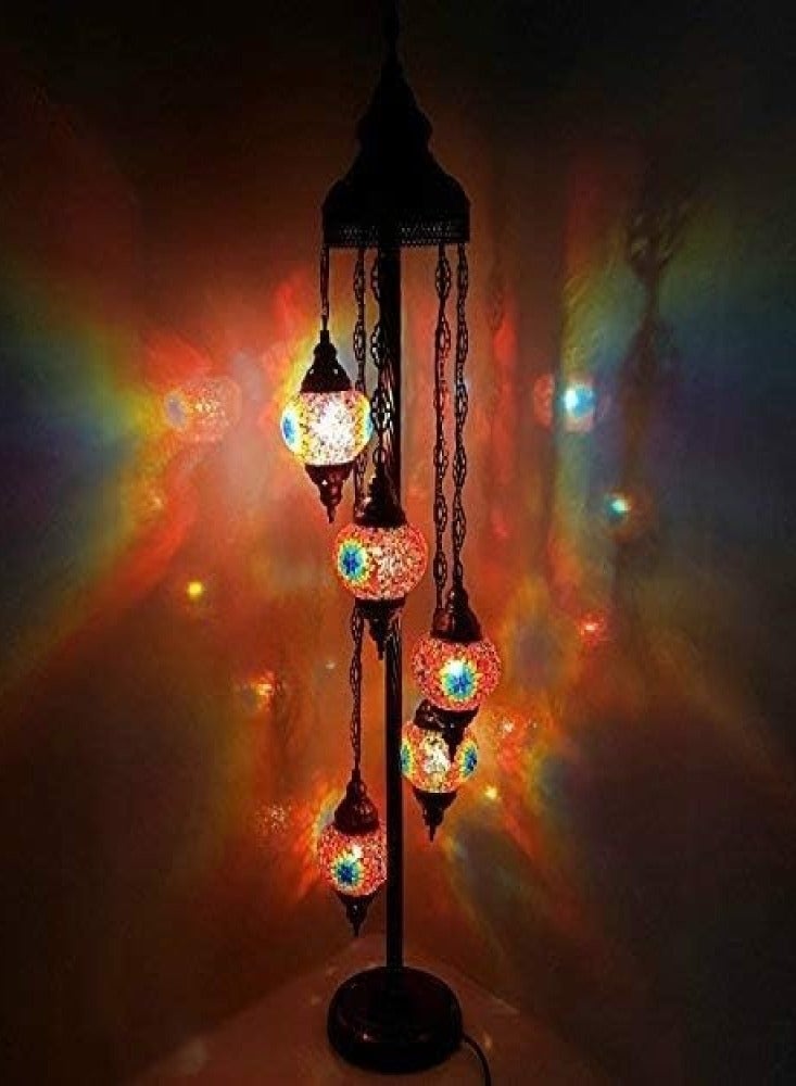 Quick Cart Turkish/Moroccan Tiffany Style Mosaic Lamp With MC7 X 5 Globe Bulb Floor Light | Antique Lantern Perfect for House warming, Birthday & Anniversery Party Gift | Perfect For Office & Hotel 
