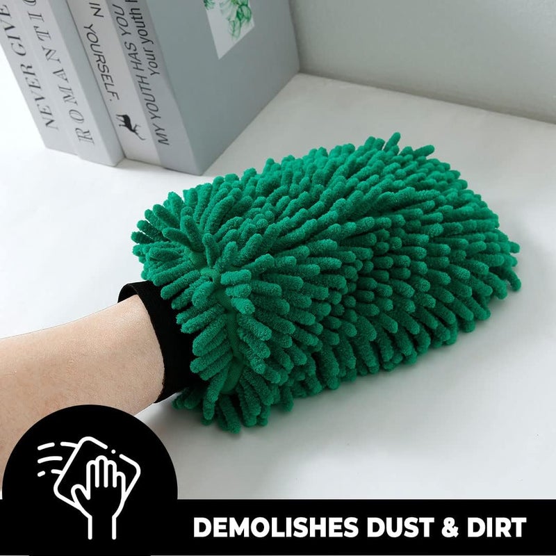 Kuber Industries Kuber Industries Chenille Dry Mitt Gloves|Multi-Purpose Gloves For Kitchen, Home & Laptop Cleaning|Lint & Scratch Free|Super Absorbent|Extra Large But Light Weight |FH8058|Dark Green - Image 5