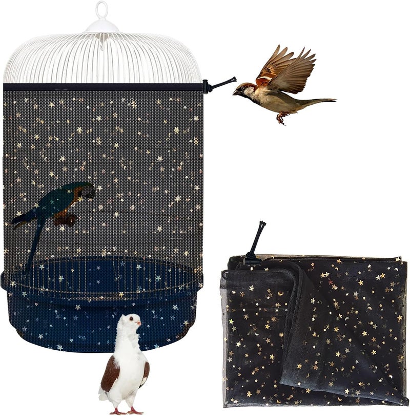 LYMOI Bird Cage Cover, Birdcage Nylon Mesh Net Cover, Bird Cage Seed Catcher, Universal Birdcage Cover, Birdcage Nylon Mesh Net Cover Skirt Guard for Parakeet Macaw African Round Square Cage. (Black) - Image 1