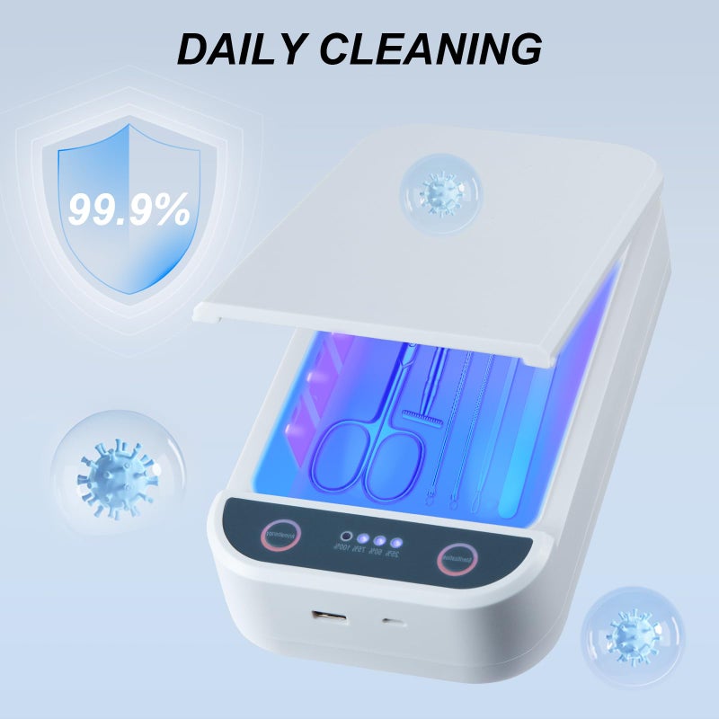 Soiiw Nail Tool Sterilizer Box Portable with Blue Light,USB Sterilizer Cleaning Box for Nail Salon, Tweezers, Jewelry, Phone, Manicure Tools - Image 4