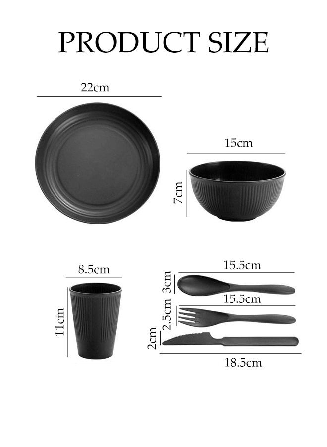 DUNISO 32pcs Wheat Straw Dinnerware Set Unbreakable and Reusable Light Weight Dinner Set Black Portable Outdoor Camping Dishes Set Plates Bowls Cups Tableware Set - Image 4