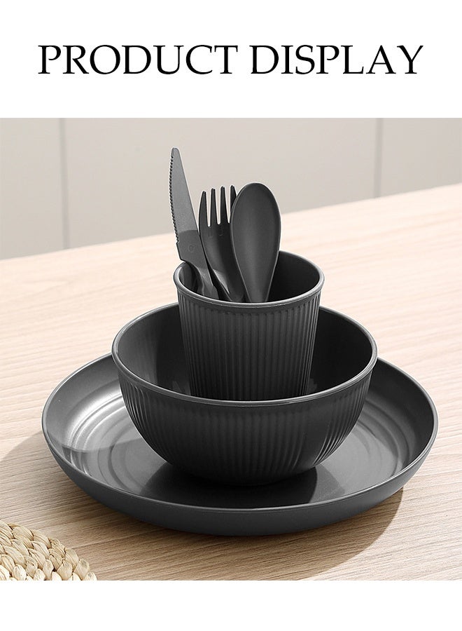 DUNISO 32pcs Wheat Straw Dinnerware Set Unbreakable and Reusable Light Weight Dinner Set Black Portable Outdoor Camping Dishes Set Plates Bowls Cups Tableware Set - Image 2
