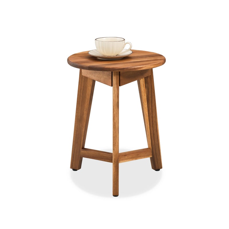 VICTORY RELAX Round Side Table  Solid Acacia Wood End Table for Living Room or Bedroom  Natural Wood Finish Compact Nightstand or Accent Table for Sofas  Beds 13x16x13 Inches