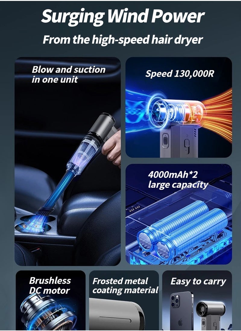 Compressed Air Duster, Electric Air Duster and Vacuum 2 in 1 with 4 Adjustable Speeds, 150,000 RPM, 4000mAh Battery, 120W Power, and 20,000Pa Suction