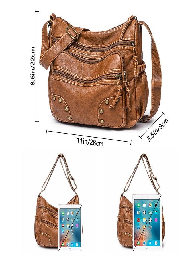 LassZone Soft Leather Handbags for Women Multi-Pocket Crossbody Bag Waterproof Shoulder Bag Ladies Satchel Casual Messenger Bags - Image 3