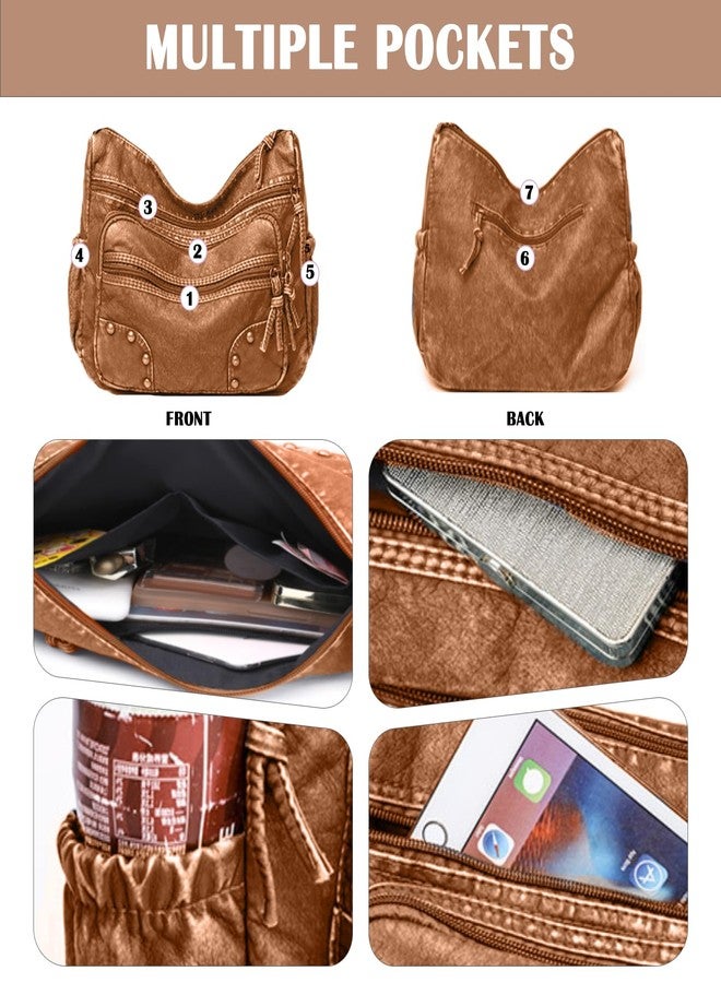 LassZone Soft Leather Handbags for Women Multi-Pocket Crossbody Bag Waterproof Shoulder Bag Ladies Satchel Casual Messenger Bags - Image 4