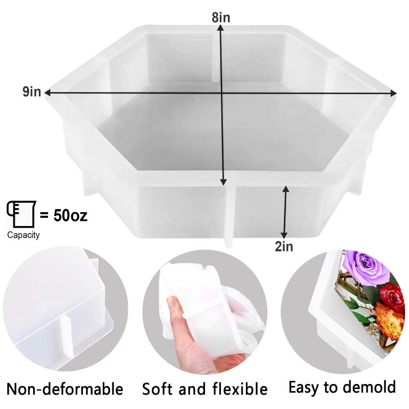 ZtohPyo Large Silicone Molds for Resin,9 Inch Upgraded Large Resin Molds,Deep Epoxy Molds Hexagon for Flowers Preservation, Resin Art Casting, DIY Wedding, Valentine, Gift and Home Decors. - Image 2