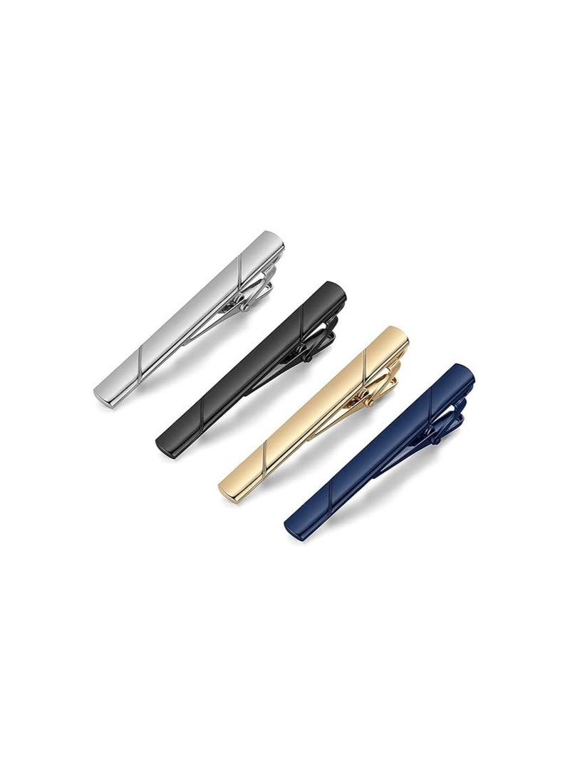JEEJPV Tie Clips for Men, Black Gold Blue Gray Silver Tie Bar Set for Regular Ties, Luxury Box Gift Ideas - Image 1