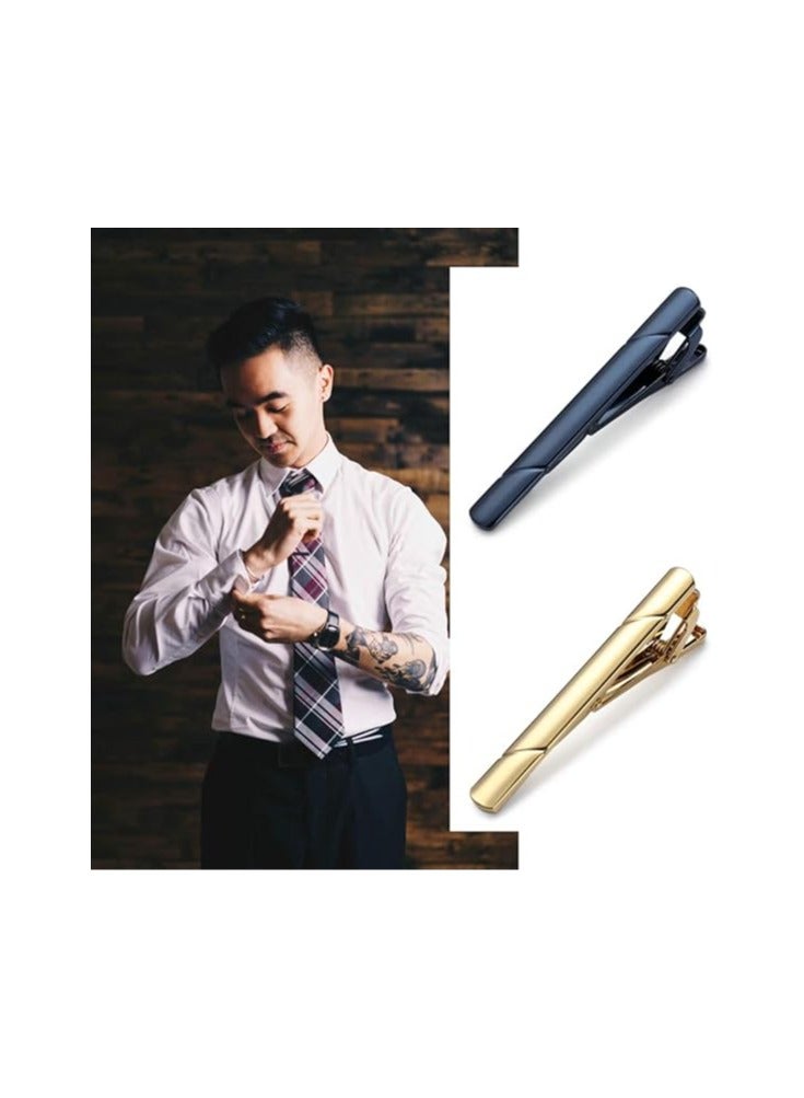 JEEJPV Tie Clips for Men, Black Gold Blue Gray Silver Tie Bar Set for Regular Ties, Luxury Box Gift Ideas - Image 4