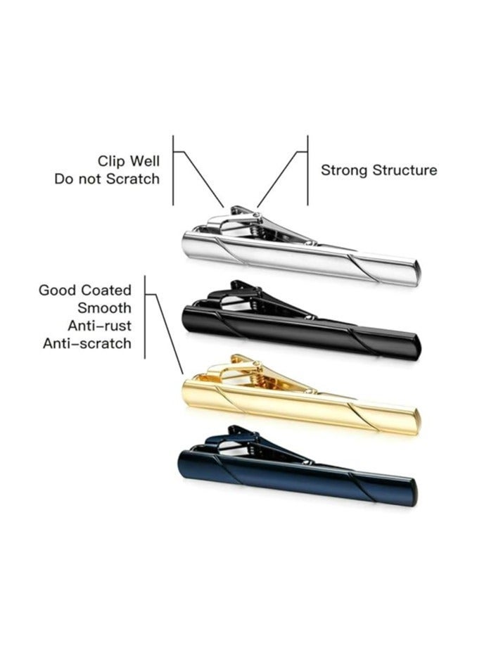 JEEJPV Tie Clips for Men, Black Gold Blue Gray Silver Tie Bar Set for Regular Ties, Luxury Box Gift Ideas - Image 1