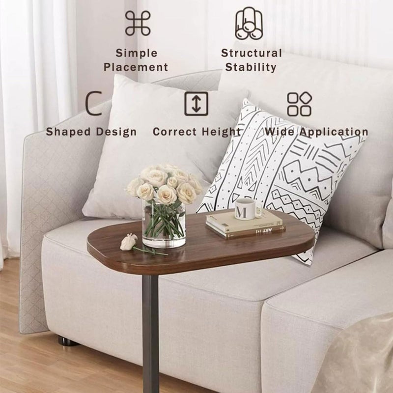 Uand home Side Table Small End Table,C-Shaped Wood Sofa Table with Metal Frame,Modern Minimalist Tea Coffee Table for Living Room, Bedroom, Small Spaces - Image 3