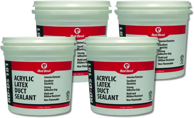 Red Devil 0841DS4 RD-DS 181 Acrylic Latex Duct Sealant, 1/2 Gallon, Gray, 4 Pack - Image 1
