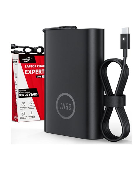 65W USB Type-C Laptop Charger 45W for Dell Inspiron, Chromebook, Latitude 7275 7370 5285 5290 5420 5520 XPS 13 9360 9365 9370 12 9250 Computer Adapter 3100 3400 5190 Cable, Black