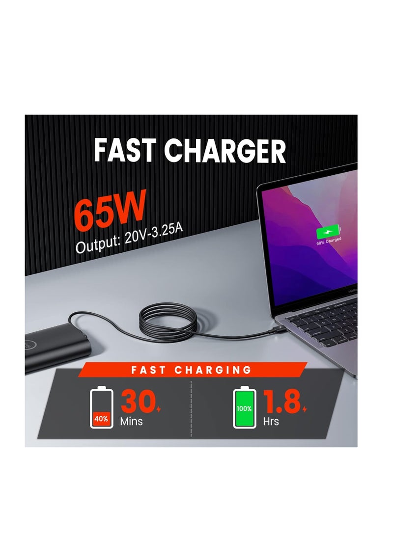 Generic - 65W USB Type-C Laptop Charger 45W for Dell Inspiron, Chromebook, Latitude 7275 7370 5285 5290 5420 5520 XPS 13 9360 9365 9370 12 9250 Computer Adapter 3100 3400 5190 Cable, Black - Image 1