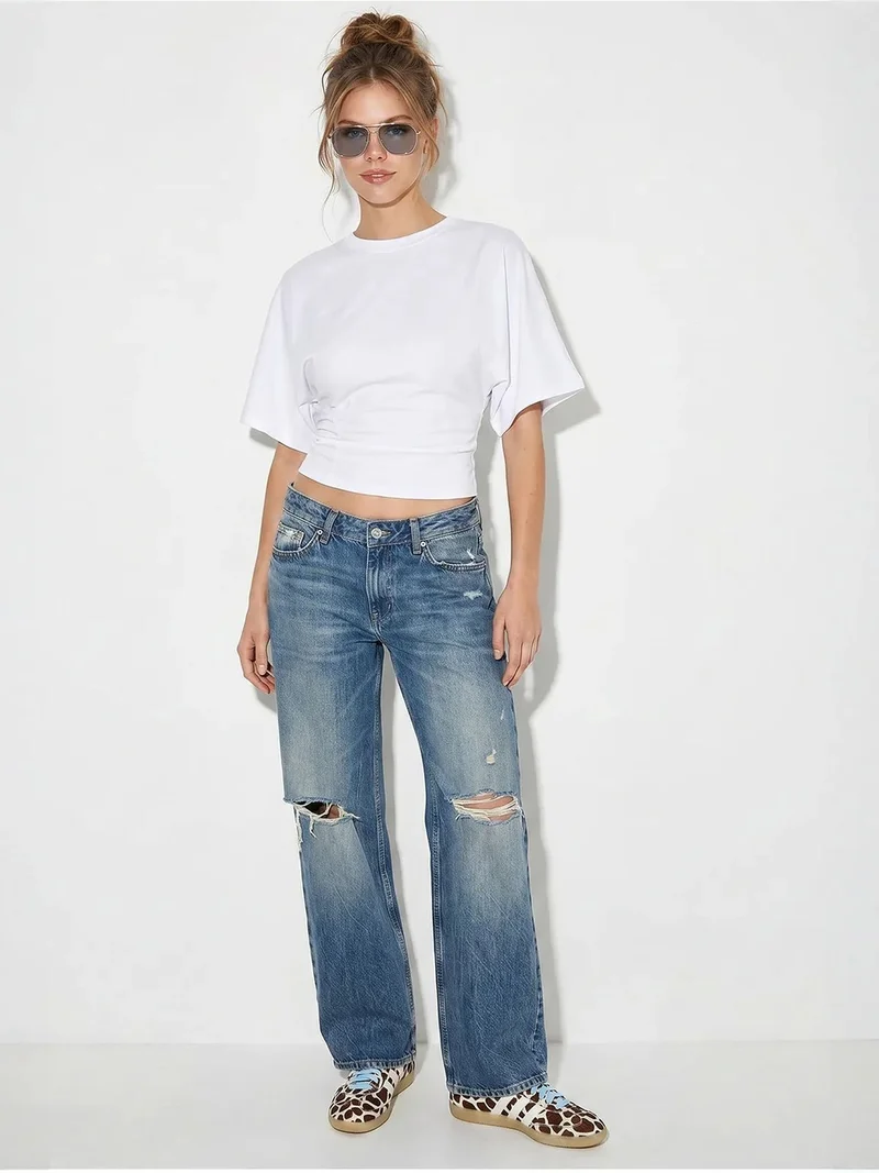 Bianco Lucci LUCCI Women's Crop Crew Neck T-shirt