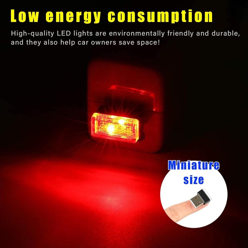 Augeny 4 PCS USB LED Car Interior Atmosphere Lamp, Plug-in USB Decor Night Light, Portable Auto Ambient Lighting Kit, Universal Vehicle Interior Accessories for Most Cars (White & Red) - Image 5