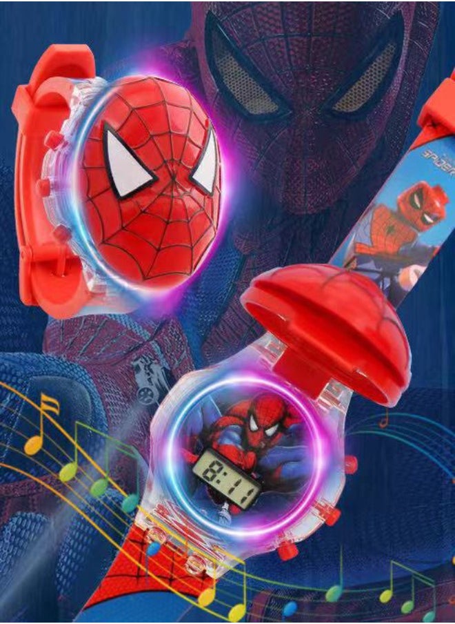 Generic Spiderman Cartoon Children's Watch, Children's Glowing Watch Toy with Light Effect, Kids Electronic Watch with Music, Flip-top Cartoon Watch for Kids  - Image 2