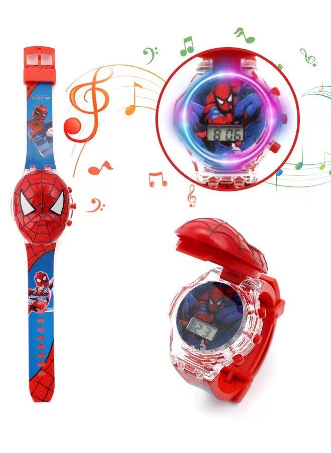 Generic Spiderman Cartoon Children's Watch, Children's Glowing Watch Toy with Light Effect, Kids Electronic Watch with Music, Flip-top Cartoon Watch for Kids  - Image 3