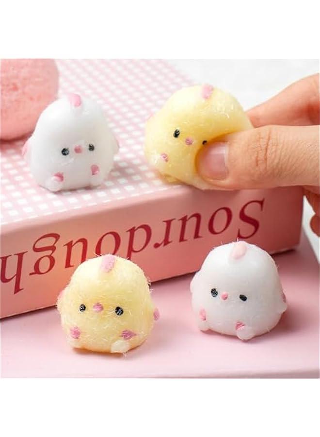 4pcs Mini Taba Squishies Squichy Chick Toy Party Favors for Kids, Fufu Squishy Fidget Toys Small Chick White/Yellow Squeeze Toy for Stress Relief Suitable for Adults Kids - Image 1