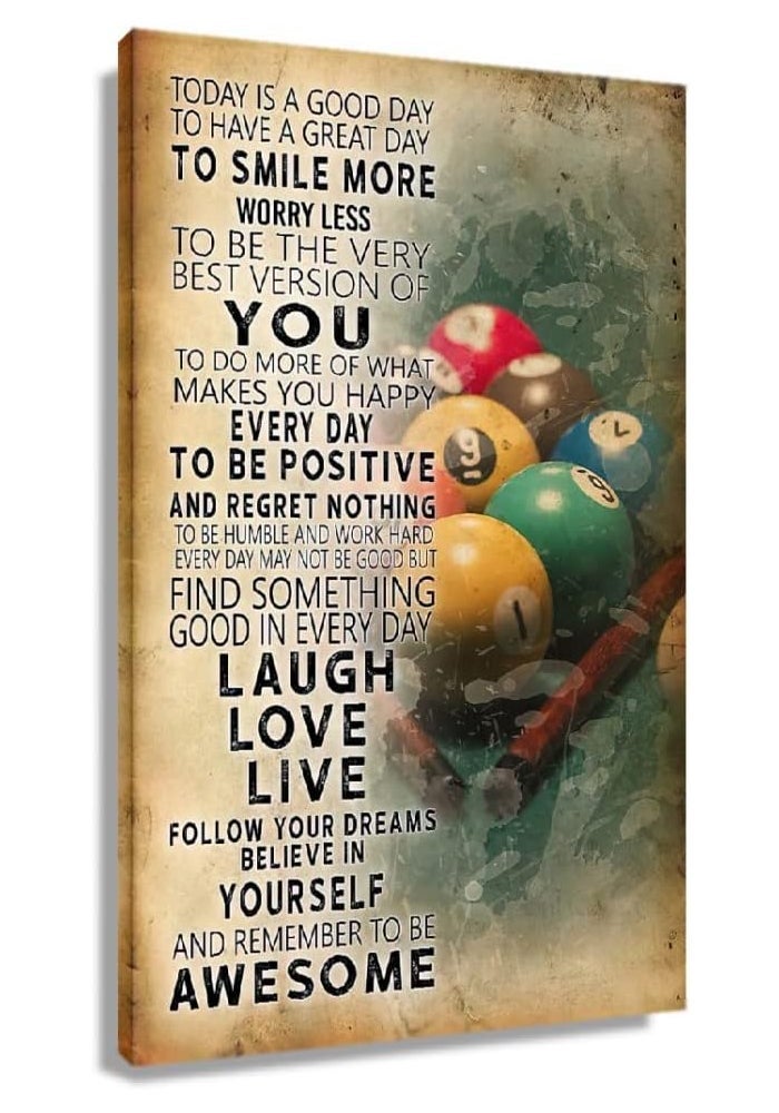 Busmko Vintage Inspirational Quotes Wall Art - Billiard Pool Theme - Image 1