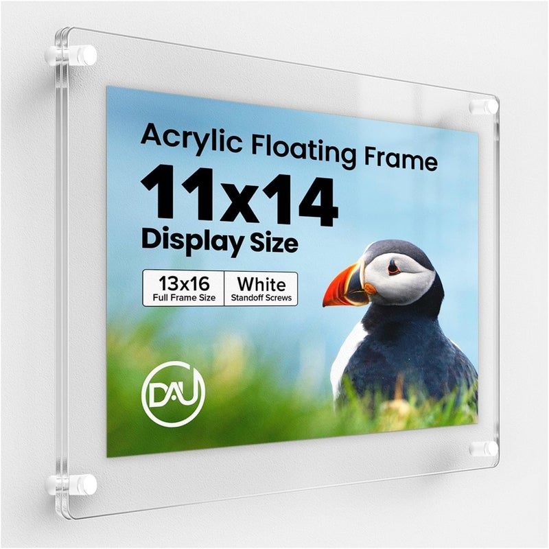 DistinctAndUnique Acrylic Floating Frames White Standoffs (single) 11" x 14" Clear Acrylic Frames for Wall Mount Floating Picture Frame, Diploma Poster Certificate Hanging Photo Display Degree Prints Artwork Documents - Image 1