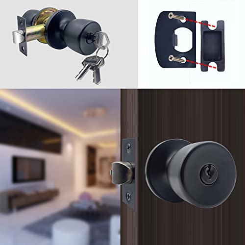 JOKO JO.KO Door Knob with Lock and Keyed, Black Matte Round Ball Lock Interior/Exterior Door Knob for Bedroom Or Bathroom/Entry Door Handle - Image 5
