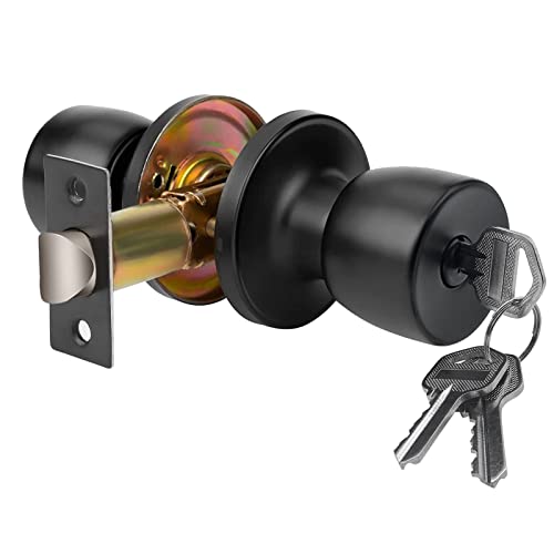 JOKO JO.KO Door Knob with Lock and Keyed, Black Matte Round Ball Lock Interior/Exterior Door Knob for Bedroom Or Bathroom/Entry Door Handle - Image 1