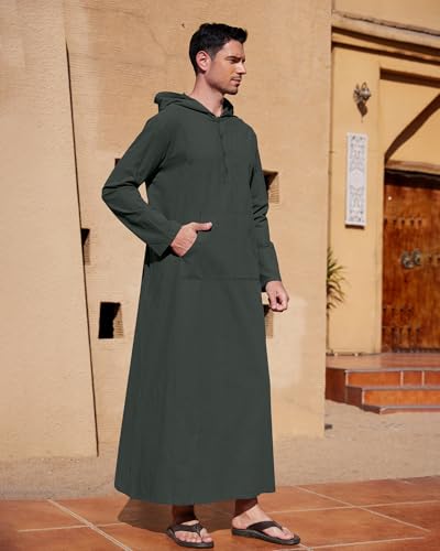 YAOHUOLE Kaftan for Men Button down Muslim Thobe for Men Mens Caftans Big and Tall Dark Gray M - Image 2