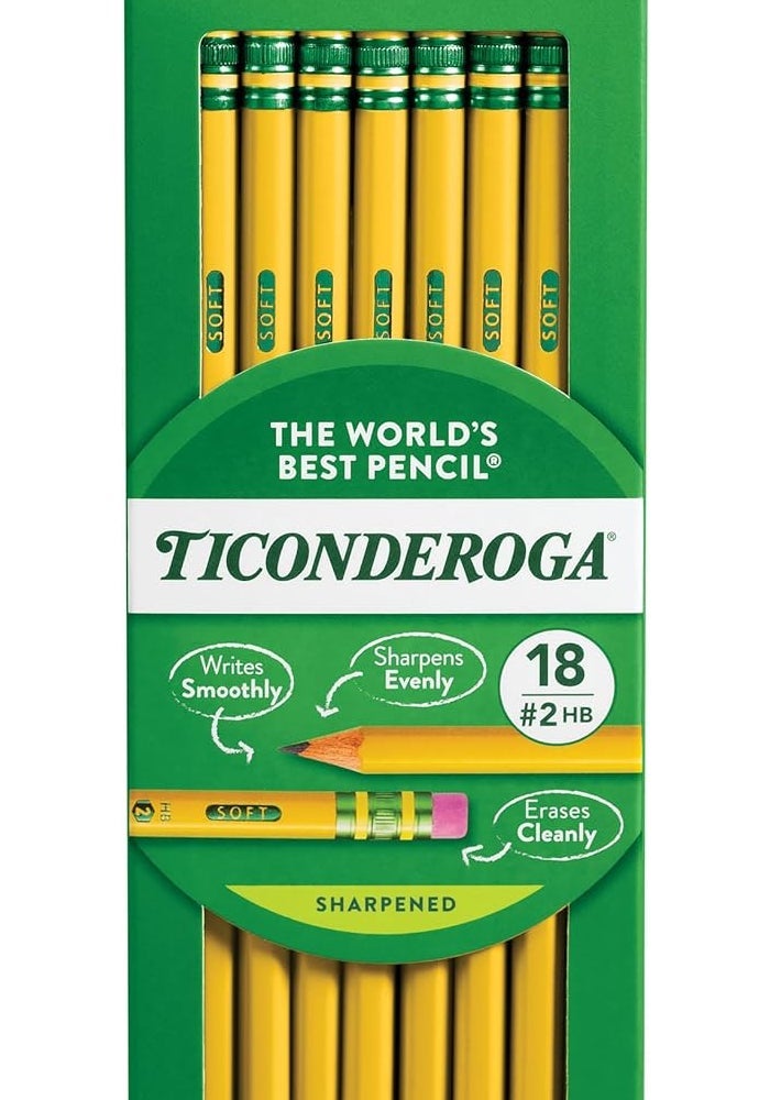 Ticonderoga Pre-Sharpened Wood-Cased Pencils, #2 HB Soft, Yellow, 18 Count - Image 1
