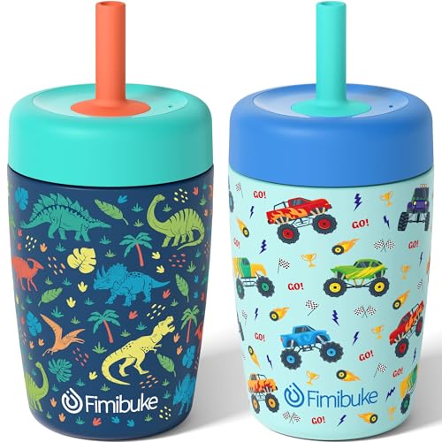 Fimibuke Kids Toddler Cups Spill Proof 12 OZ Insulated Sippy Cups for Toddlers Boys Girls BPAFree Toddler Straw Tumbler Stainless Steel Kids Water Bottle with Twist Lids Silicone Straw 2 Pack - Image 1
