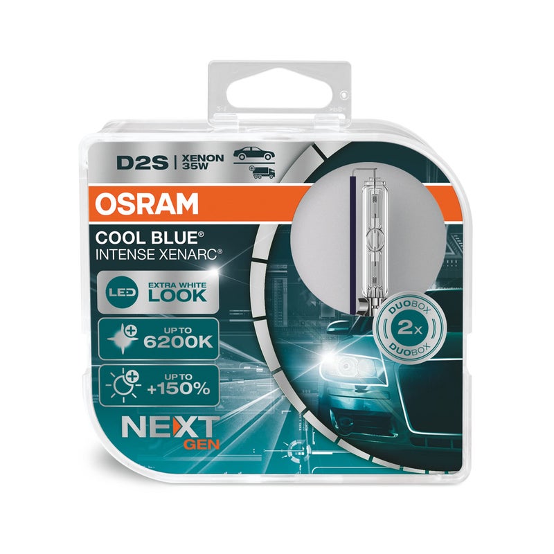OSRAM XENARC® COOL BLUE® INTENSE D2S, +150% more brightness, up to 6,200K, xenon headlight lamp, LED look, Duo box (2 lamps) - Image 1