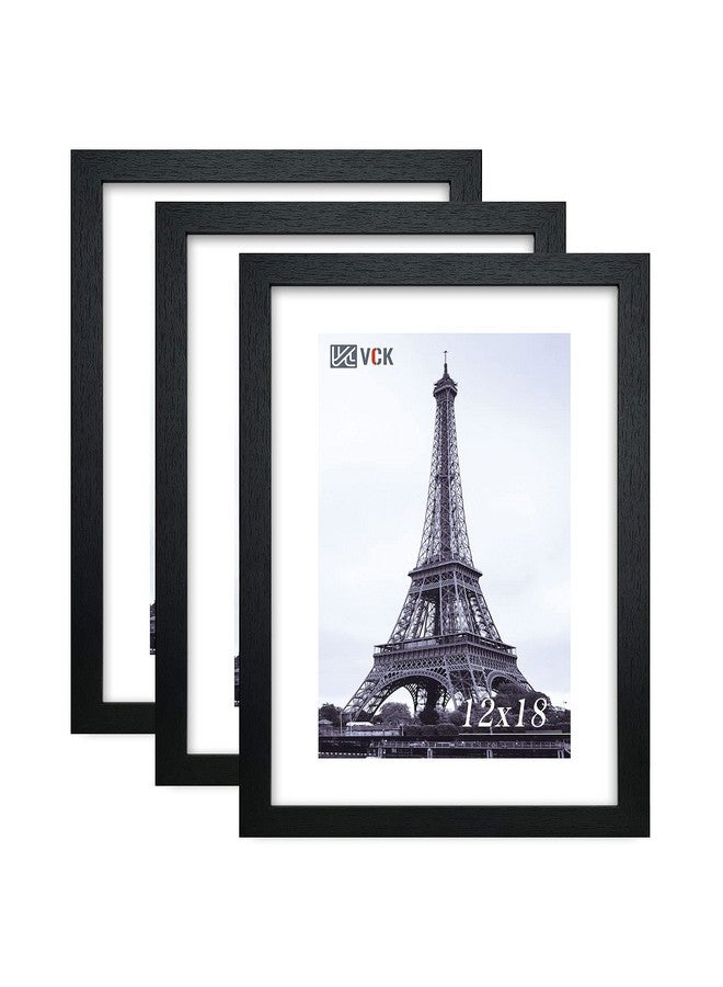 في سي كيه إطارات ملصقات خشبية صلبة مقاس 12 × 18 بوصة من VCK مع إطار صورة معلق على الحائط، مجموعة من 3 قطع باللون الأسود - Image 1