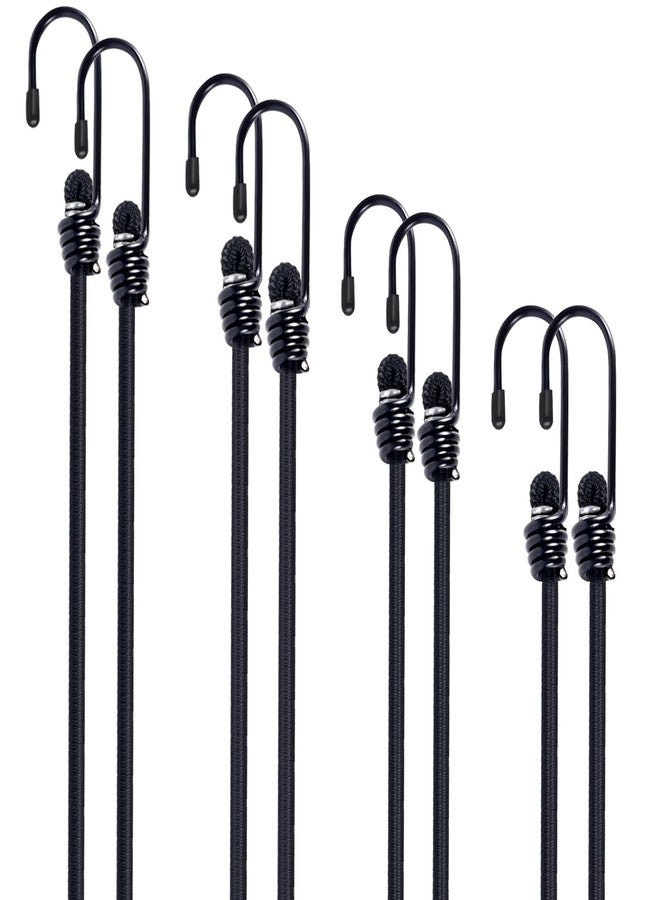 QGEIB Bungee Cords with Hooks 8 Pack Bungee Cords Heavy Duty Outdoor Includes 12 inches,18 inches,24 inches,31 inches for Bundling Items,Fixing Tarps,Tents,and Carrying Luggage (8, Black, Many Sizes) - Image 1
