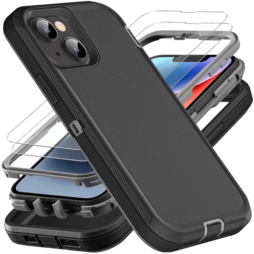 YKHJKLEC iPhone 1314 Military Grade Case 3 in 1 Heavy Duty ShockproofDrop ProofDust Proof With 2Pcs Tempered Glass Screen Protector BlackGrey - Image 1