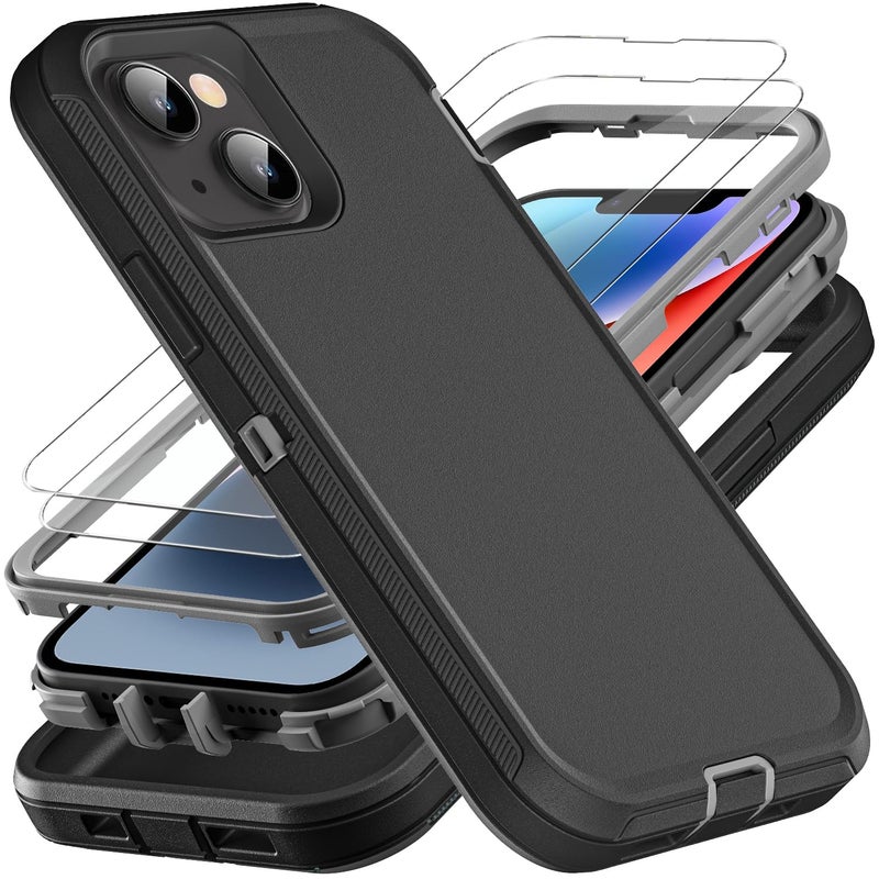 YKHJKLEC iPhone 1314 Military Grade Case 3 in 1 Heavy Duty ShockproofDrop ProofDust Proof With 2Pcs Tempered Glass Screen Protector BlackGrey - Image 3