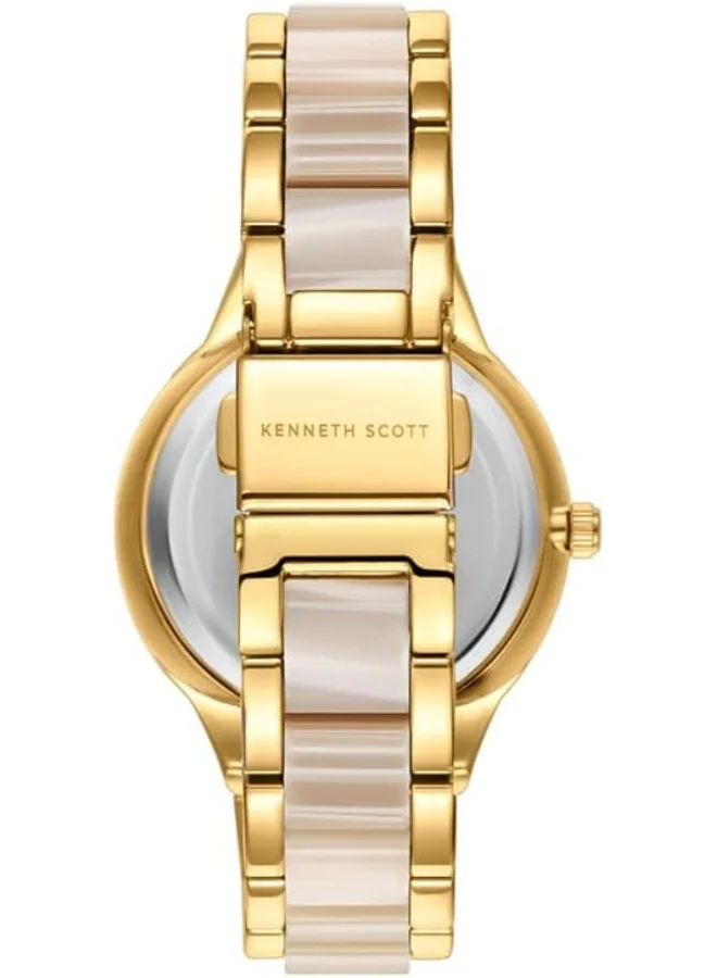 KENNETH SCOTT Kenneth Scott Women's PC21J Movement Watch, Multi Function Display and Alloy and Acetate Plastic Strap - K24604-GCCI, Ivory