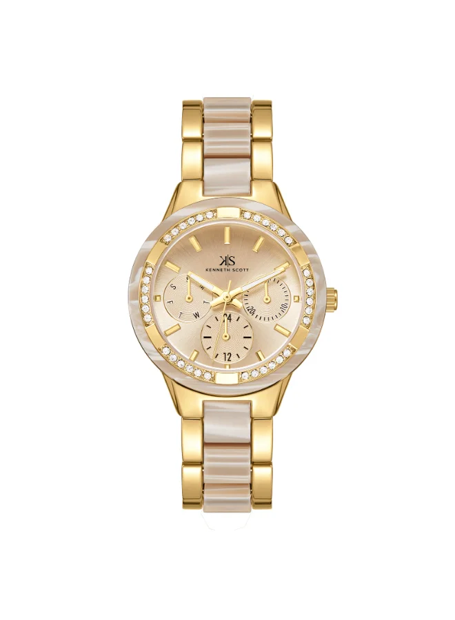 KENNETH SCOTT Women's Alloy and Acetate Plastic Multi Function Watch K24604-GCCI - 10.3 mm